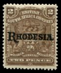 Родезия 1909-1912 гг. • Gb# 102 • 2 d. • герб колонии • надпечатка • "Rhodesia." • стандарт • MH OG XF+ ( кат.- £ 8 )