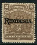Родезия 1909-1912 гг. • Gb# 102 • 2 d. • герб колонии • надпечатка • "Rhodesia." • стандарт • MH OG XF ( кат.- £ 8 )