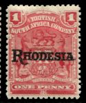Родезия 1909-1912 гг. • Gb# 101 • 1 d. • герб колонии • надпечатка • "Rhodesia." • стандарт • MH OG XF ( кат.- £ 13 )