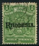 Родезия 1909-1912 гг. • Gb# 100 • ½ d. • герб колонии • надпечатка • "Rhodesia." • стандарт • Used VF ( кат.- £ 3.50 )