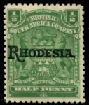 Родезия 1909-1912 гг. • Gb# 100 • ½ d. • герб колонии • надпечатка • "Rhodesia." • стандарт • MH OG VF ( кат.- £ 7 )