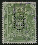 Родезия 1892-1893 гг. • Gb# 12 • £5 • герб колонии • Used* VF ( кат.- £ 450* )