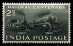 Индия 1953 г. • Gb# 343 • 2 a. • 100-летие железных дорог • паровоз и локомотив • MNH OG VF ( кат. - £2.75 )