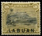 Лабуан 1894-1896 гг. • Gb# 72 • 18 c. • надпечатка на осн. выпуске Сев. Борнео • бухта • MH OG XF ( кат. - £55+ )