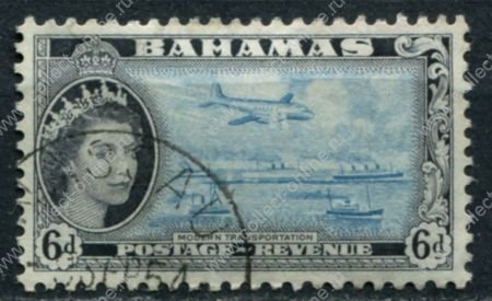 Багамы 1954-1963 гг. • Gb# 208 • 6 d. • Елизавета II основной выпуск • самолет над кораблями • Used F-VF
