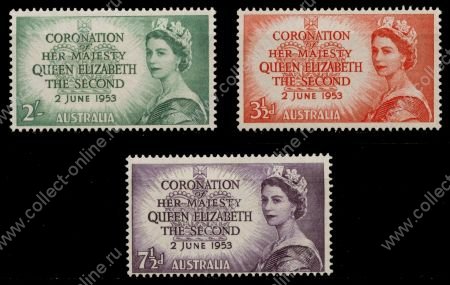 Австралия 1953 г. • Gb# 264-6 • 3½ d. - 2 sh. • Коронация Елизаветы II • полн. серия • MNH OG XF ( кат. - £3.50 )
