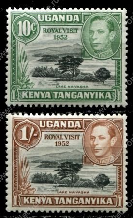 Кения, Уганда и Танганьика 1952 г. • Gb# 163-4 • 10 c. и 1 sh. • Королевский визит • озеро Найваша • полн. серия • MNH OG XF
