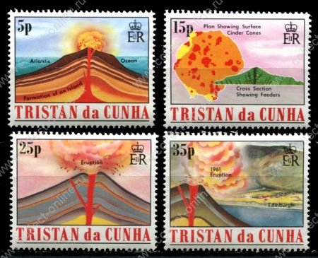 Тристан да Кунья 1982 г. • Gb# 337-40 • 5 - 35 p. • 20-летие извержения вулкана 1961 года • схемы извержения • полн. серия • MNH OG XF