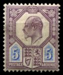 Великобритания 1902-1910 гг. • Gb# 243 • 5 d. • Эдуард VII • серо-пурпурная и голубая • стандарт • MH OG VF- ( кат.- £55 )
