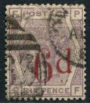 Великобритания 1880-1883 гг. • GB# 162 • 6 d. на 6 d. • надп. подтверждающего номинала • Used VF ( кат.- £150 )