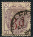 Великобритания 1880-1883 гг. • GB# 159 • 3 d. на 3 d. • надп. подтверждающего номинала • разновидность! • Used VF* ( кат.- £150+ )