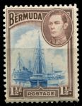 Бермуды 1938-1952 гг. • Gb# 111a • 1 ½ d • Георг VI основной выпуск • парусник в порту Гамильтона • MNH OG VF ( кат.- £19 )