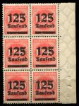 Германия 1923 г. • Mi# 291 • 125 тыс. на 1000 марок • надпечатка нов. номинала • стандарт • № блок 6 марок • MNH OG XF+ ( кат.- € 6 )