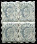 Индия 1902-1911 гг. • Gb# 119 • 3 p. • Эдуард VII • стандарт • кв.блок • MNH OG VF
