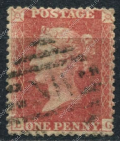 Великобритания 1854-1857 гг. Gb# 38 • 1 d. • Королева Виктория • красный пенни • Used VF ( кат.- £35 )