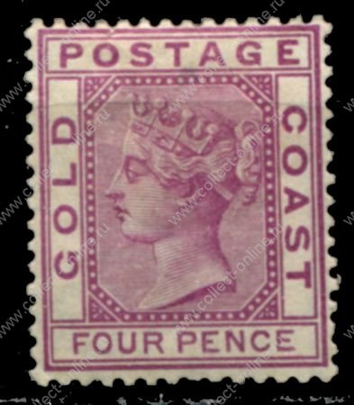Британский Золотой Берег 1884-1891 гг. • Gb# 16a • 4 d. • Королева Виктория • стандарт • MH OG VF ( кат.- £25 )