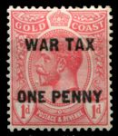 Британский Золотой Берег 1918 г. • Gb# 85 • 1 d. • военный налог • надпечатка • "WAR TAX" • MLH OG VF ( кат.- £ 3,5 )