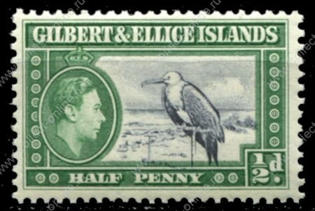 Гилберта и Эллис о-ва 1939-1955 гг. • Gb# 43 • ½ d. • Георг VI • основной выпуск • птица фрегат • MH OG VF