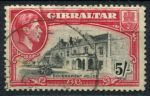 Гибралтар 1938-51 гг. Gb# 129b • 5 sh. • Георг VI основной выпуск • Дом правительства (перф. - 13) • Used VF ( кат.- £20 )