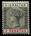Гибралтар 1889-1895 г. • Gb# 32 • 2 pt. • королева Виктория • стандарт • MH OG VF ( кат. - £11 )
