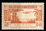 Сенегал 1940 г. • Iv# A17 • 6.90 fr. • двухмоторный самолёт над джунглями • авиапочта • MH OG VF