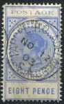 Южная Австралия 1902-1904 гг. • GB# 271 • 8 d. • Королева Виктория • "тонкие буквы" • стандарт • Used XF ( кат. - £13 )