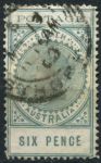 Южная Австралия 1902-1904 гг. • GB# 270 • 6 d. • Королева Виктория • "тонкие буквы" • стандарт • Used XF