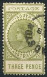 Южная Австралия 1902-1904 гг. • GB# 268 • 3 d. • Королева Виктория • "тонкие буквы" • стандарт • Used XF