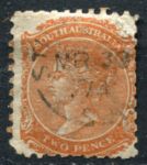 Южная Австралия 1868-1876 гг. • GB# 160 • 2 d. • Королева Виктория • в.з. № 10 • стандарт • Used F-VF