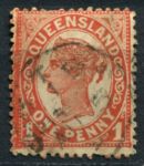Квинсленд 1895-1896 гг. • Gb# 217 • 1 d. • Королева Виктория • красная • стандарт • Used VF ( кат. - £35 )