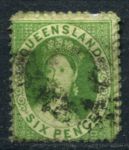 Квинсленд 1868-1874 гг. • GB# 68 • 6 d. • Королева Виктория • перф. 13 • стандарт • Used F-VF ( кат. - £7 )