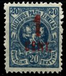 Литва 1922 г. • Mi# 145 • 1 c. на 20 c. • надпечатка нов. номинала • стандарт • MH OG XF ( кат.- €5 )